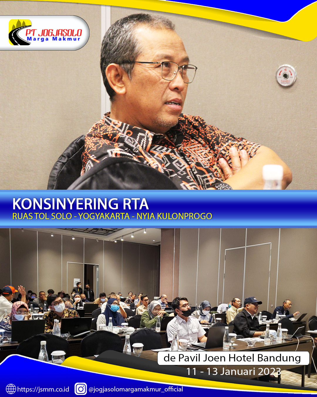 Untuk mendukung percepatan dalam finalisasi RTA dan sebagai tindak lanjut atas amandemen PPJT yang telah ditandatangani pada tanggal 28 November 2022 yang lalu dimana perencanaan yang awalnya perseksi (seksi 1,2 dan 3) menjadi pertahapan (tahap 1,2dan 3) maka dilaksanakan rapat Konsinyering RencanaTeknik Akhir Jalan Tol Solo-Yogjakarta-YIA Kulon Progo

Dalam kesempatan tersebut hadir Direktur Teknik PT Jogjasolo Marga Makmur Pristi Wahyono beserta Tim teknik , dan dihadiri pula oleh pejabat dari instansi terkait 